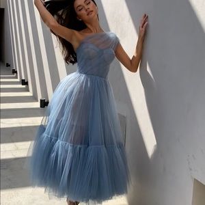 Milla Light Blue One-shoulder Cocktail Tulle Dress